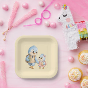 Süße kleine Vogelfamilie kleine Papierplatte Pappteller