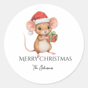 Süße kleine Weihnachtsmaus Runder Aufkleber