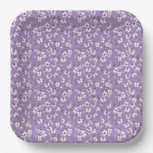 süße kleine weiße violette Blume mit blauem Hinter Pappteller