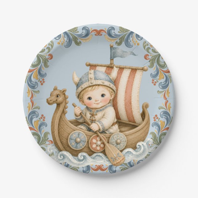 Süße kleine Wikinger-Baby-Party Pappteller (Vorderseite)
