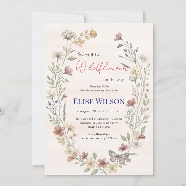 Süße kleine Wildblume ist auf dem Weg Einladung (Vorderseite)