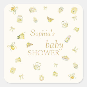 Süße kleine Zitronen-Aquarell-Baby-Party Quadratischer Aufkleber