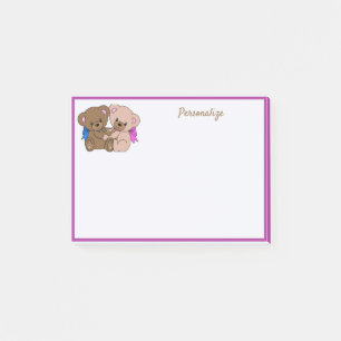 Süße kleine Zwillings-Teddybären personalisiert Post-it Klebezettel
