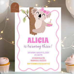 Süße Koala-Geburtstagseinladung mit Schleife Einladung