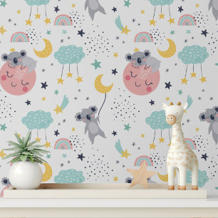 Süße Koala-Regenbogen-Kinderzimmer-Ablöse- und Kle Tapete