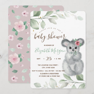 Süße Koala-Rosen-Baby-Party Einladung