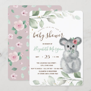 Süße Koala-Rosen-Baby-Party Einladung
