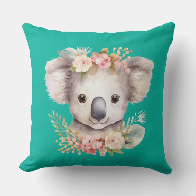 Süße Koala Türkis Wurf Kissen (Vorderseite)