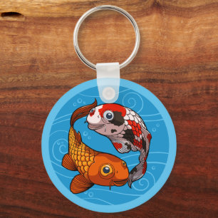 Süße Koi-Karpfenfreunde schwimmen Yin Yang Cartoon Schlüsselanhänger