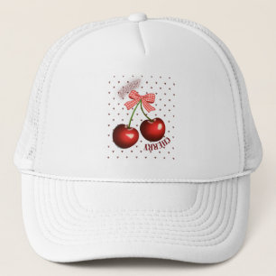 Süße Kokette Kirsche mit rosa Gingham-Schleife T-S Truckerkappe