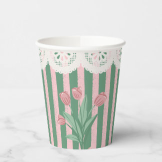 Süße Kokette Rosa Band Vintage Blumen Party Pappbecher