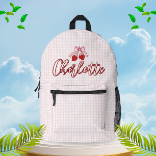 Süße Kokette Rosa Schleife Kariert Personalisiert Bedruckter Rucksack