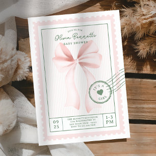 Süße Kokette Rosa Schleifen Stempel Baby Shower Einladung