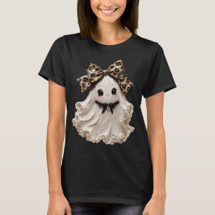 Süße Koketten-Geist Halloween Leopard-Schleife T-Shirt
