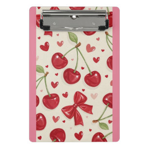 Süße Koketten-Kirsche und rotes Schleifenmuster Mini Klemmbrett