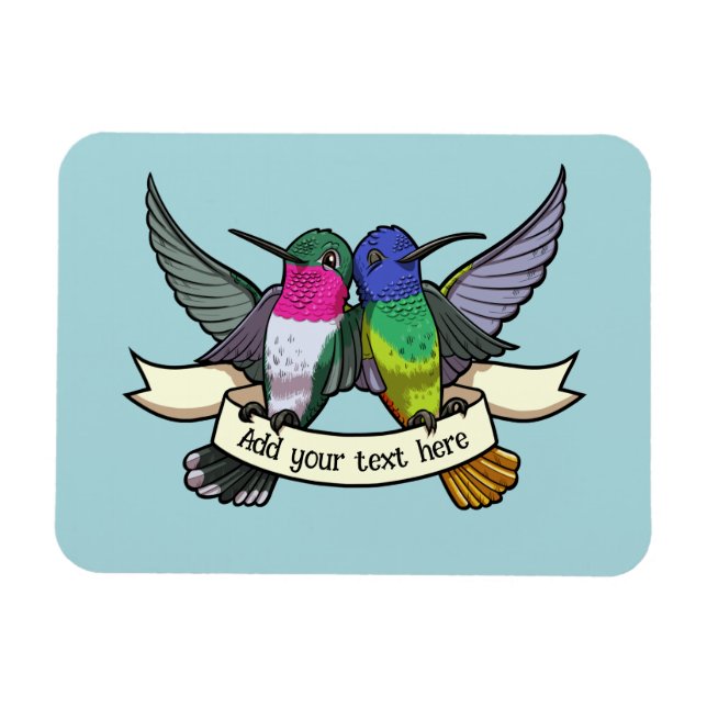 Süße Kolibris mit eigenem Text - Bandkunstwerk Magnet (Horizontal)
