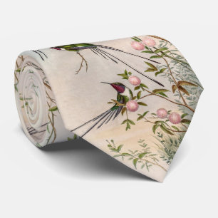 Süße Kolibris mit rosa Blumen von John Gould Krawatte
