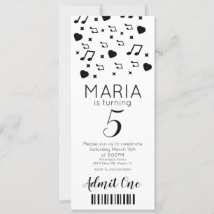 Süße Konzerte Musik Ticket-Style-Party Einladung