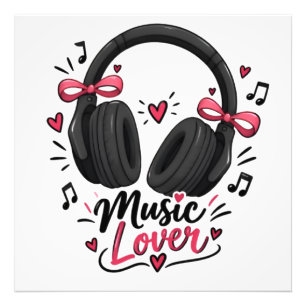 Süße Kopfhörer Music Lover Poster Rosa Herzen M