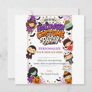 Süße Kostüm-Halloween-Party-Einladung Dankeskarte