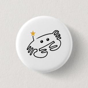 Süße Krabbe, One-Line-Kunst mit rotem Herzen Button