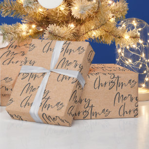 Süße Kraftpapier-Schwarze Schriftart Frohe Weihnac Geschenkpapier