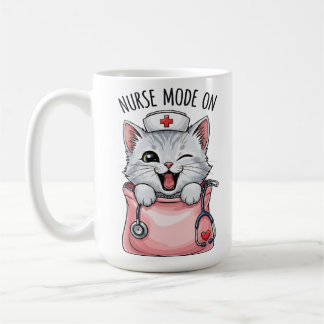Süße Krankenschwester Katze in Pocket Kaffee Kaffeetasse