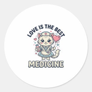 Süße Krankenschwester Katze Liebe ist die beste Me Runder Aufkleber