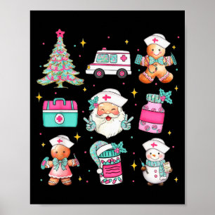Süße Krankenschwester Weihnachtsbaum Santa Medizin Poster