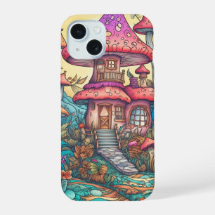 Süße kreative Pilzhütte-Illustration iPhone 15 Hülle
