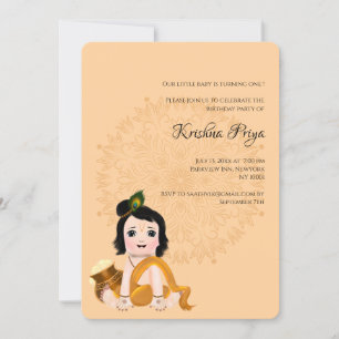 Süße Krishna-Karte zum Geburtstag - Krishna Kunst Einladung