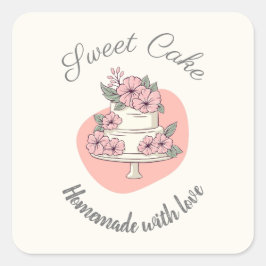 Süße Kuchen Bäckerei Logo Quadratischer Aufkleber