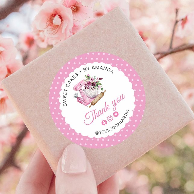 Süße Kuchen Rosa Danke Runder Aufkleber (Von Creator hochgeladen)