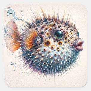 Süße Kugelfisch-Meeresleben-Kunst Quadratischer Aufkleber