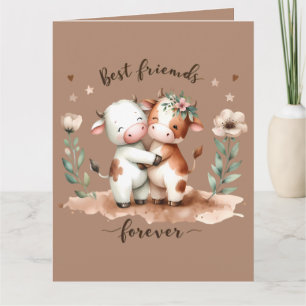 Süße Kuh beste Freunde Umarmen Florale Kunst Karte