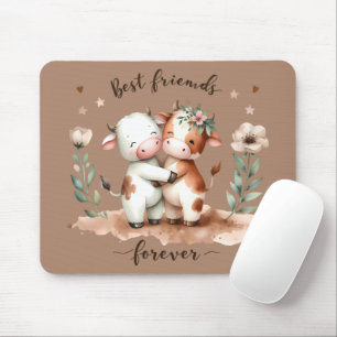 Süße Kuh beste Freundinnen Umarmen Florale Kunst Mousepad
