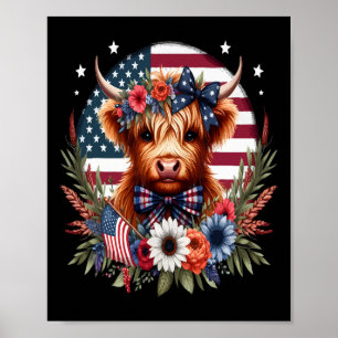 Süße Kuh Blumen 4. Juli USA-Flagge Patriotische Co Poster