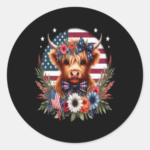 Süße Kuh Blumen 4. Juli USA-Flagge Patriotische Ko Runder Aufkleber