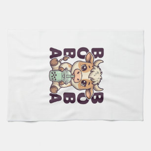 Süße Kuh Boba Tee Vintage Gravur T-Shirt Design Geschirrtuch
