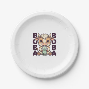 Süße Kuh Boba Tee Vintage Gravur T-Shirt Design Pappteller