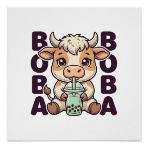Süße Kuh Boba Tee Vintage Gravur T-Shirt Design Poster