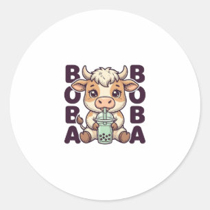 Süße Kuh Boba Tee Vintage Gravur T-Shirt Design Runder Aufkleber