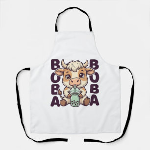 Süße Kuh Boba Tee Vintage Gravur T-Shirt Design Schürze