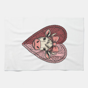 Süße Kuh Herz Garn Vintage Gravur Design_1 Geschirrtuch