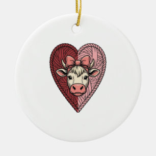 Süße Kuh Herz Garn Vintage Gravur Design_1 Keramik Ornament