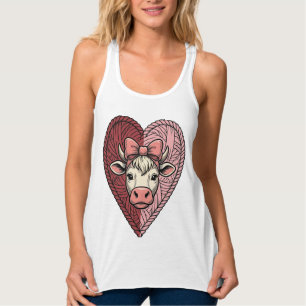 Süße Kuh Herz Garn Vintage Gravur Design_1 Tank Top