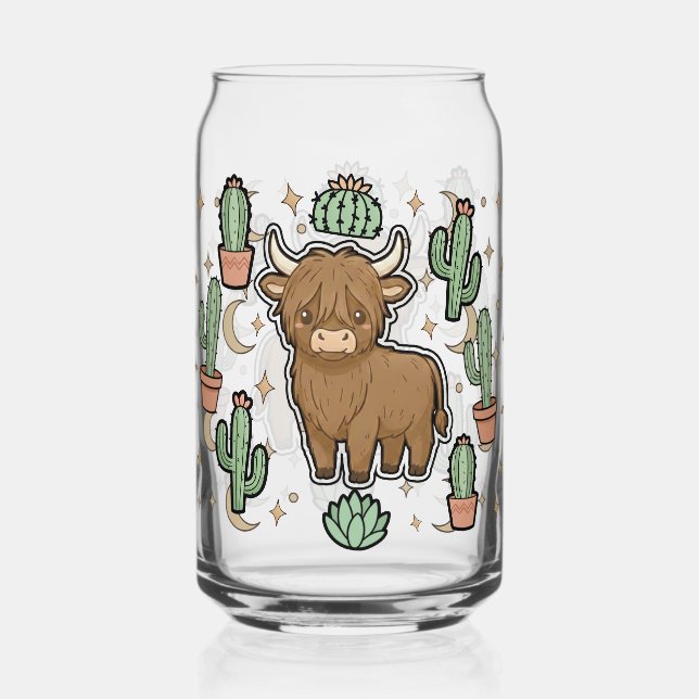 Süße Kuh & Kaktus Glas Can Trinkglas-Set (Vorderseite)