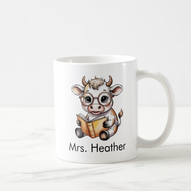 Süße Kuh liest ein Buch Custom Kaffeetasse (Rechts)