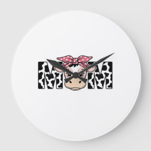 Süße Kuh-Mama-Schleife Grafikdesign_1 Große Wanduhr