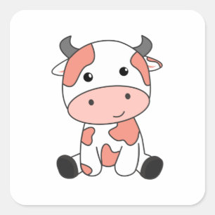 Süße Kuh Pfirsich Kawaii Retro Japanische Pfirsich Quadratischer Aufkleber